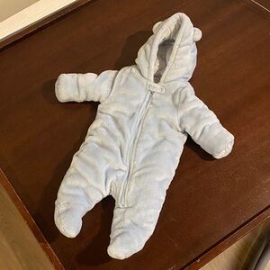 Baby blue hooded super soft fleece bunting sz 0-3mos